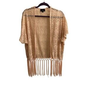 VTG Active Women’s Boho Lace Open Cardigan Beige Fringe Fairy Beachy Sz S